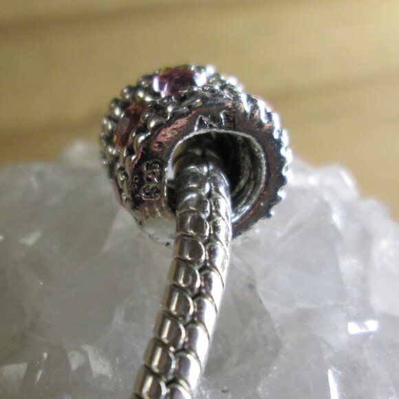 Silver Beaded European Charm with Heart crystals - Picture 3 of 7